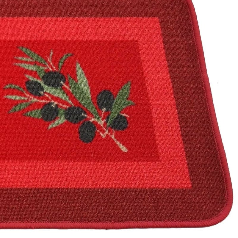 Tapis de cuisine rouge antidérapant motif olives