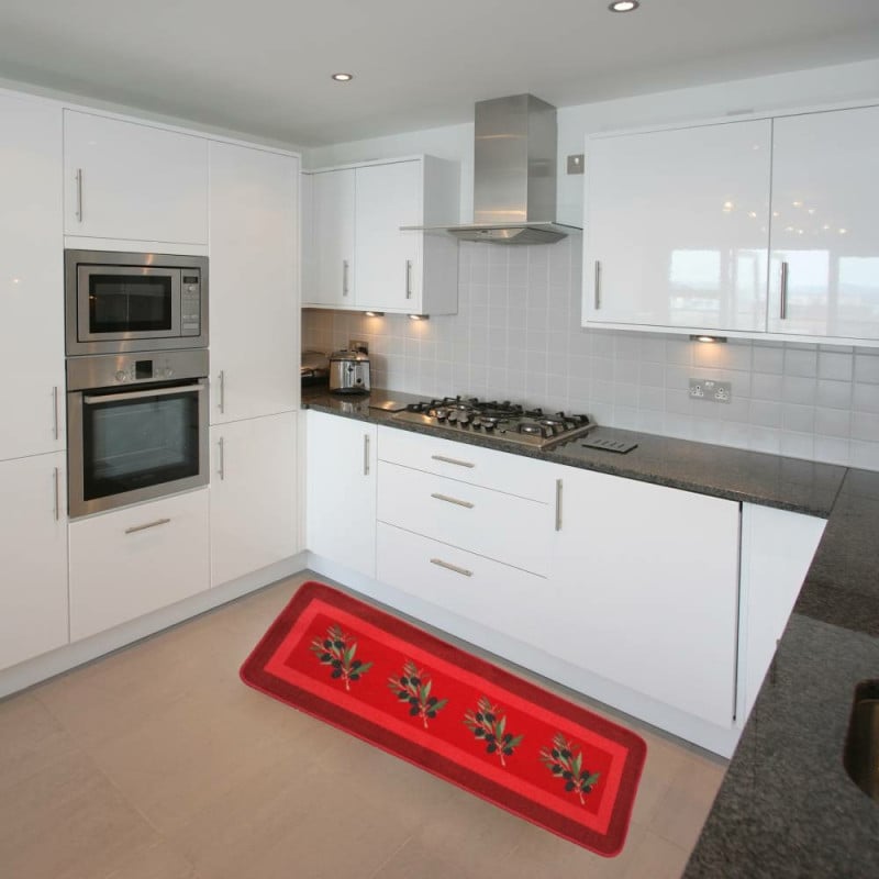 Tapis de cuisine rouge antidérapant motif olives (3)