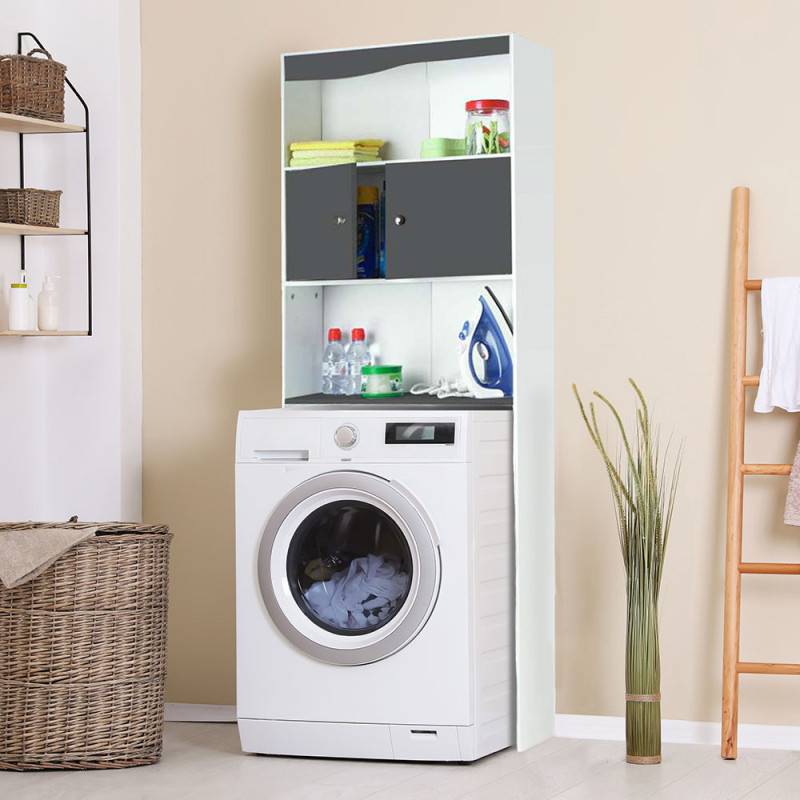 Meuble étagère WC 2 portes effet bois (2)