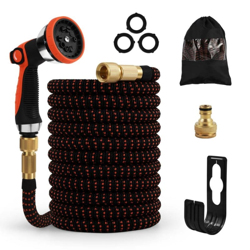 Tuyau d'arrosage extensible flexible avec accessoires et fixations