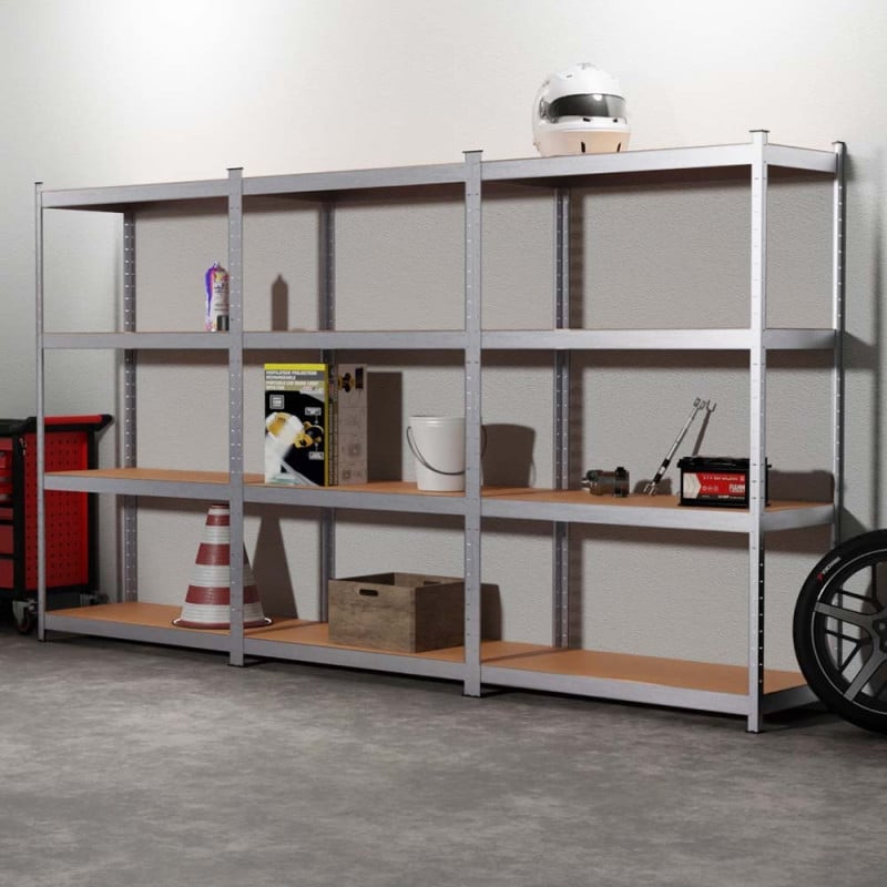 Triple étagère charges lourdes en métal, 2m10 de linéaire, 12 plateaux (5)