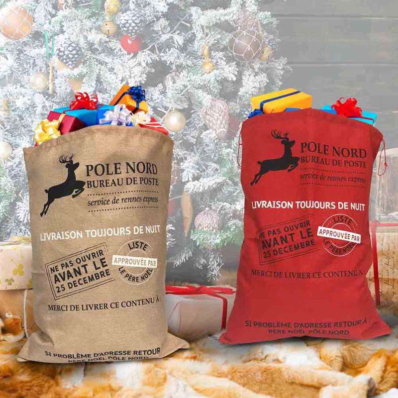 Hotte du Père Noël effet toile de jute (4)