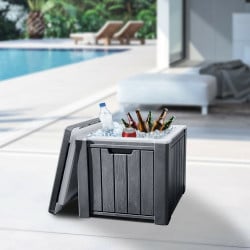 Glacière cube multifonction table ou tabouret effet bois 37 L