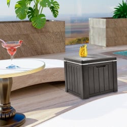 Glacière cube multifonction table ou tabouret effet bois 37 L