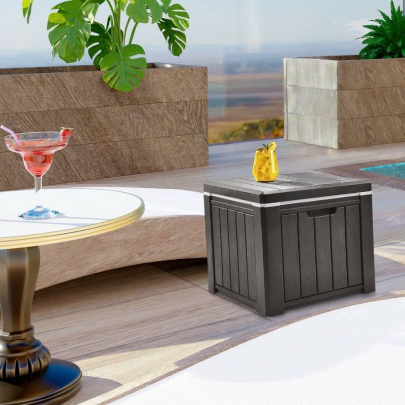 Glacière cube multifonction table ou tabouret effet bois 37 L