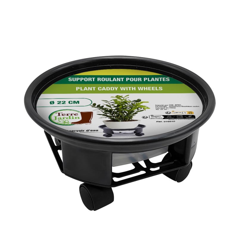 Support à roulettes rond pour plante et pot de fleurs avec récupérateur  d'eau