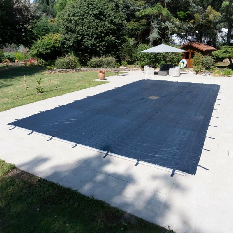 Bâche piscine rectangulaire 8 x 14 m avec filet d'écoulement