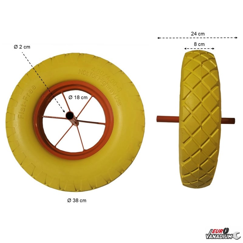 Roue increvable pour brouette - 4.8 / 4.00-8 Jaune