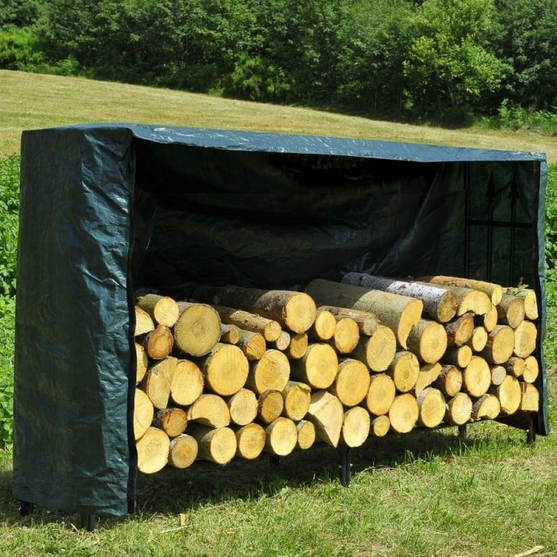 Serre bûche en acier avec bâche de protection pour le bois (2)