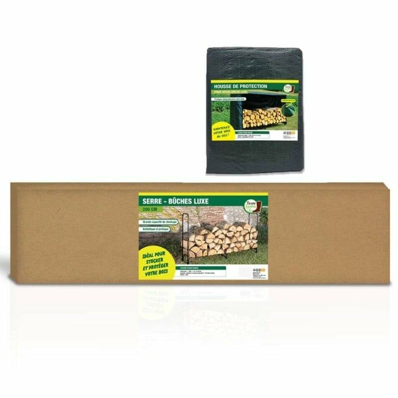 Serre bûche en acier avec bâche de protection pour le bois (4)