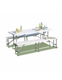 Lot table pliante 8 personnes blanche + 2 bancs 4 pers
