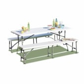 Lot table pliante 8 personnes blanche + 2 bancs 4 pers