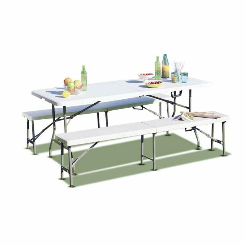 Banc Pliable Blanc 180cm - Banc Pliant pour Table de Camping - Banc Pliable  Résistant Idéal pour camping