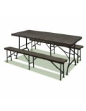 Lot table pliante 8 personnes "effet bois" + 2 bancs 4 pers