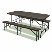 Lot table pliante 8 personnes "effet bois" + 2 bancs 4 pers