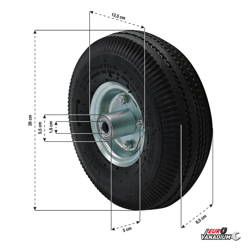 Roue gonflable diable 260 mm structure métal