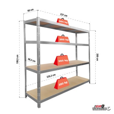 Rack étagère de rangement pour entrepôt, garage et atelier - Capacité 1400 kg - 2 M x 2,37 M (2)