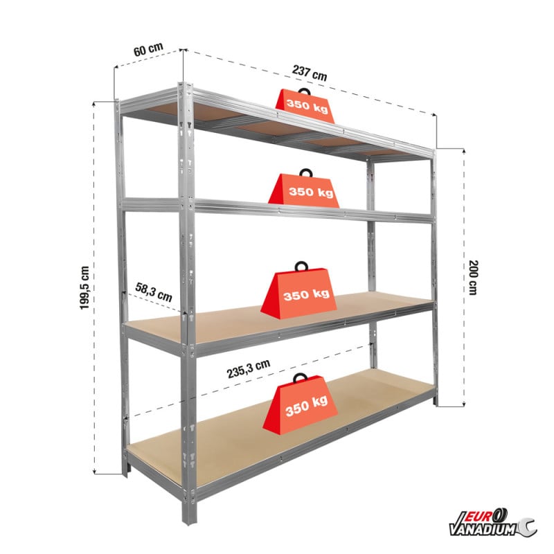 Rack étagère de rangement pour entrepôt, garage et atelier - Capacité 1400 kg - 2 M x 2,37 M (2)