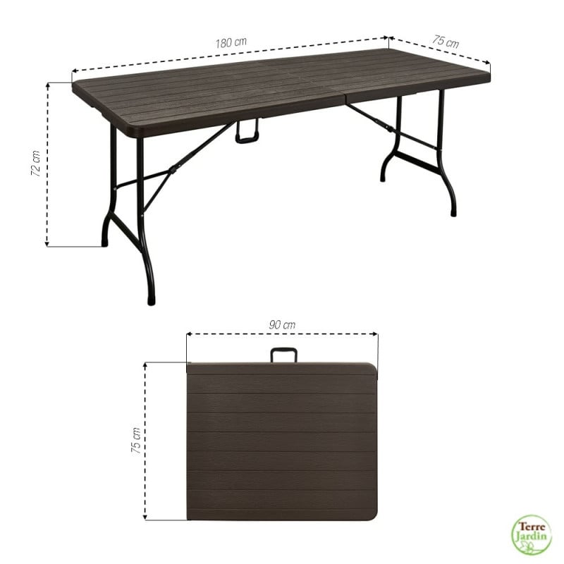 Table de jardin pliante 8 personnes 180 cm, imitation bois (3)