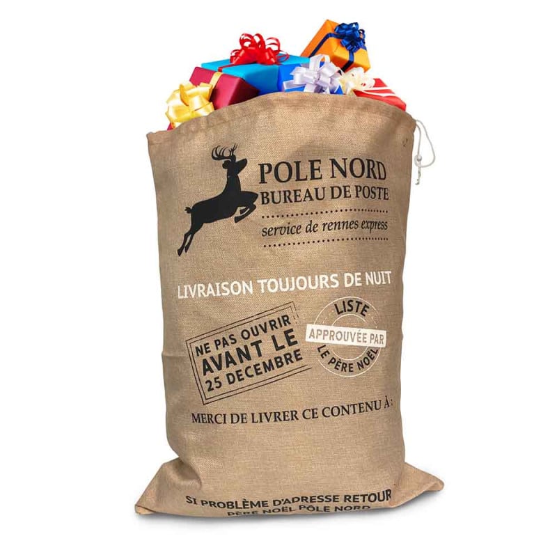 Hotte du P re No l sac effet toile de jute beige ou rouge