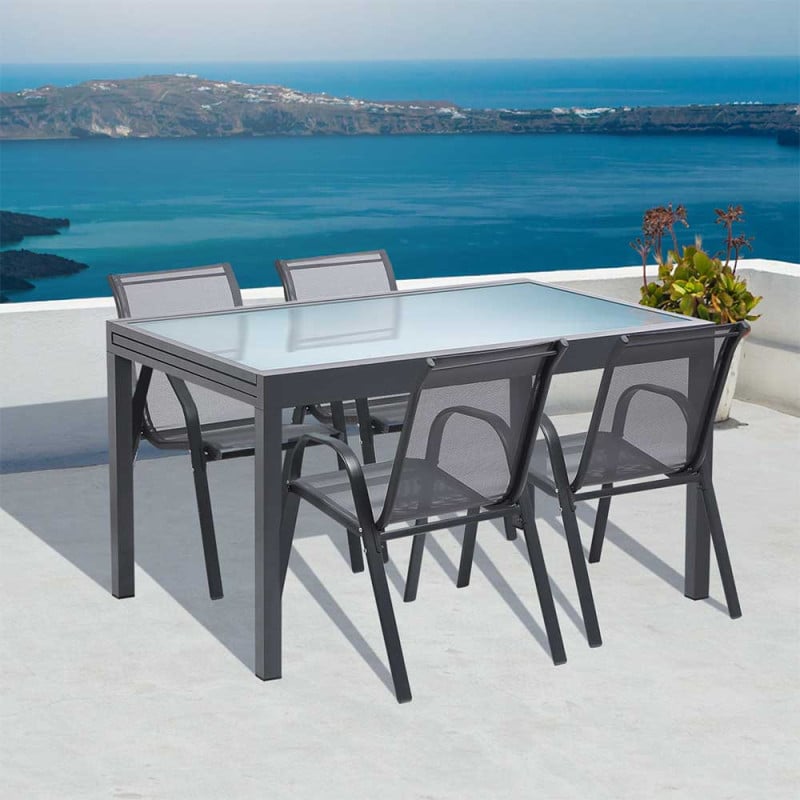 Table de jardin extensible en verre avec 4 chaises (10)