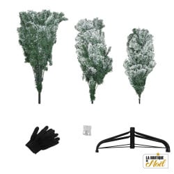 Sapin de Noël artificiel vert enneigé blanc Blooming - Arbre pour décoration de Noël avec support métallique