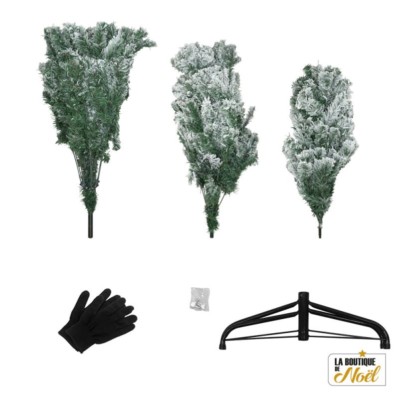 Sapin de Noël artificiel vert enneigé blanc Blooming - Arbre pour décoration de Noël avec support métallique