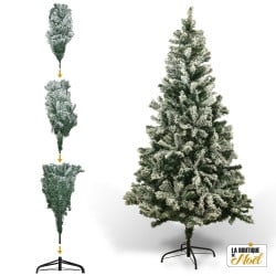 Sapin de Noël artificiel vert enneigé blanc Blooming - Arbre pour décoration de Noël avec support métallique