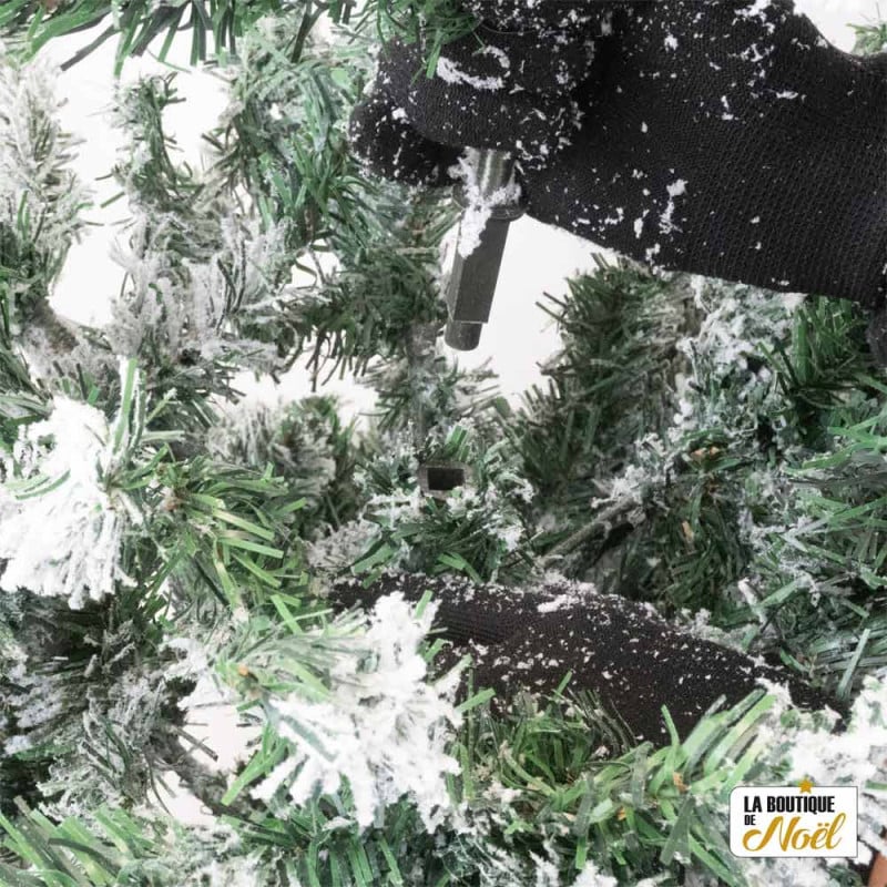 Sapin de Noël artificiel vert enneigé blanc Blooming - Arbre pour décoration de Noël avec support métallique
