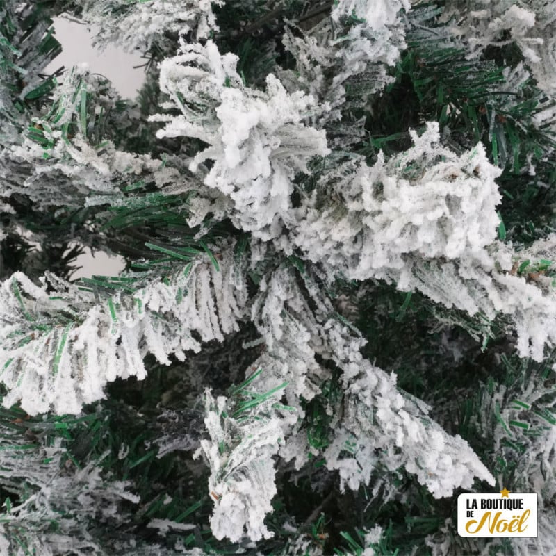 Sapin de Noël artificiel vert enneigé blanc Blooming - Arbre pour décoration de Noël avec support métallique
