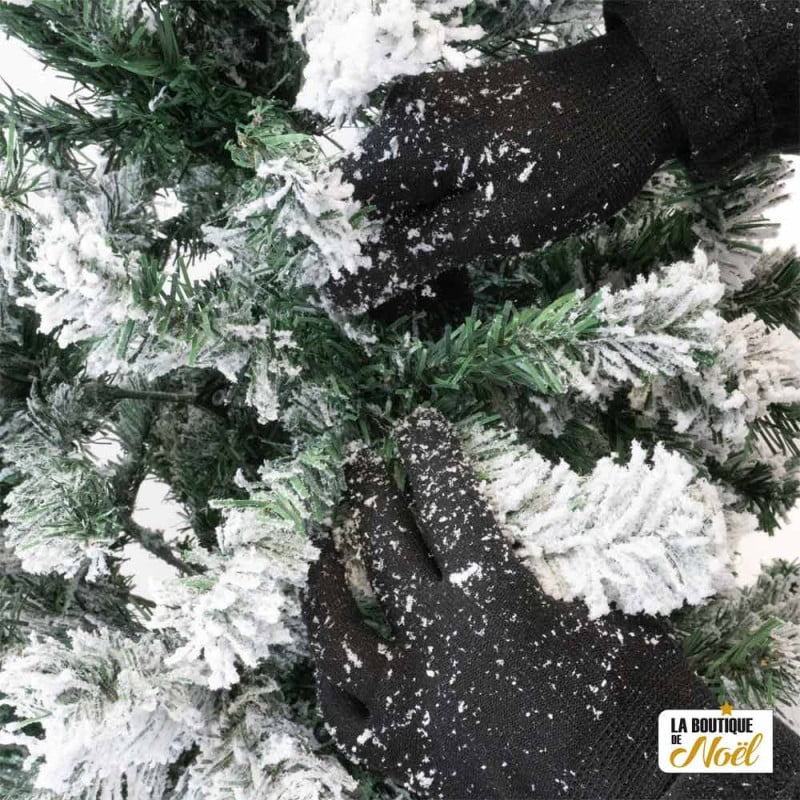 Sapin de Noël artificiel vert enneigé blanc Blooming - Arbre pour décoration de Noël avec support métallique