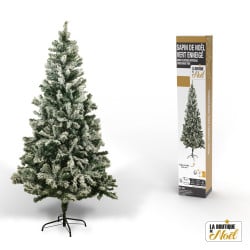 Sapin de Noël artificiel vert enneigé blanc Blooming - Arbre pour décoration de Noël avec support métallique