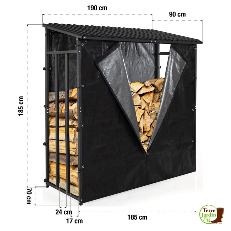 Étagère à bûches 185 x 190 cm avec housse de protection