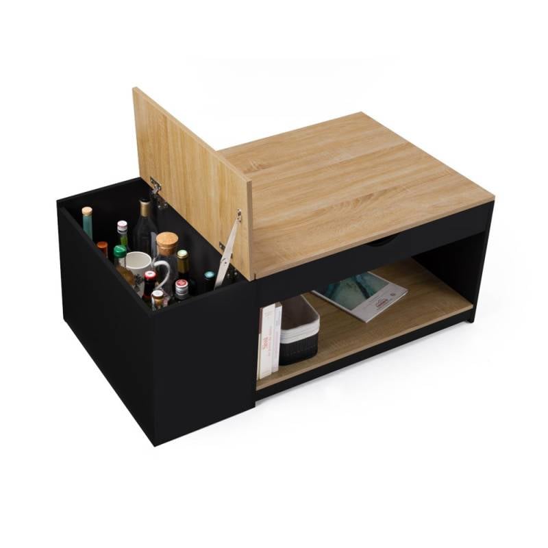 Table basse avec plateau relevable effet bois - style industriel