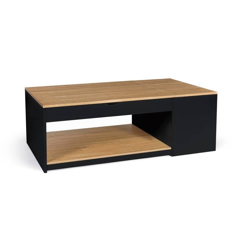 Table basse avec plateau relevable effet bois - style industriel