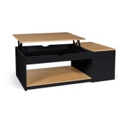 Table basse avec plateau relevable effet bois - style industriel