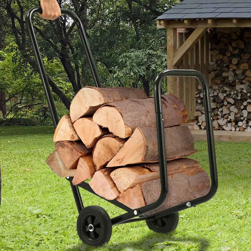 Chariot pour bûches de bois en métal sur roues