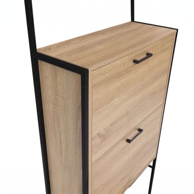 Vestiaire d'entrée avec porte manteau et range chaussures effet bois et métal