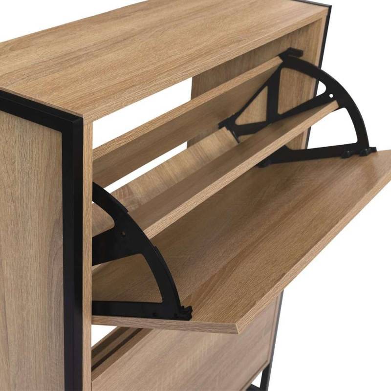 Vestiaire d'entrée avec porte manteau et range chaussures effet bois et métal