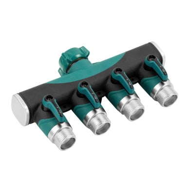 Connecteur de tuyau d'arrosage  4 voies avec vanne d'arrêt d'eau