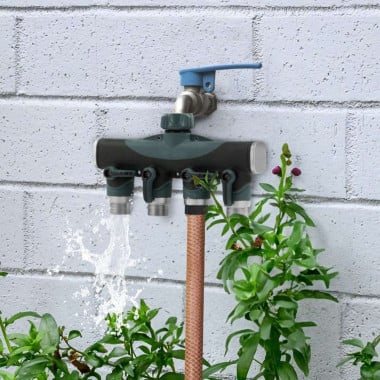 Connecteur de tuyau d'arrosage  4 voies avec vanne d'arrêt d'eau