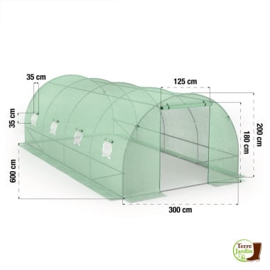 Serre tunnel de jardin 18M² avec bâche renforcée