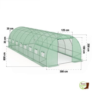 Serre tunnel de jardin 24M² avec bâche renforcée