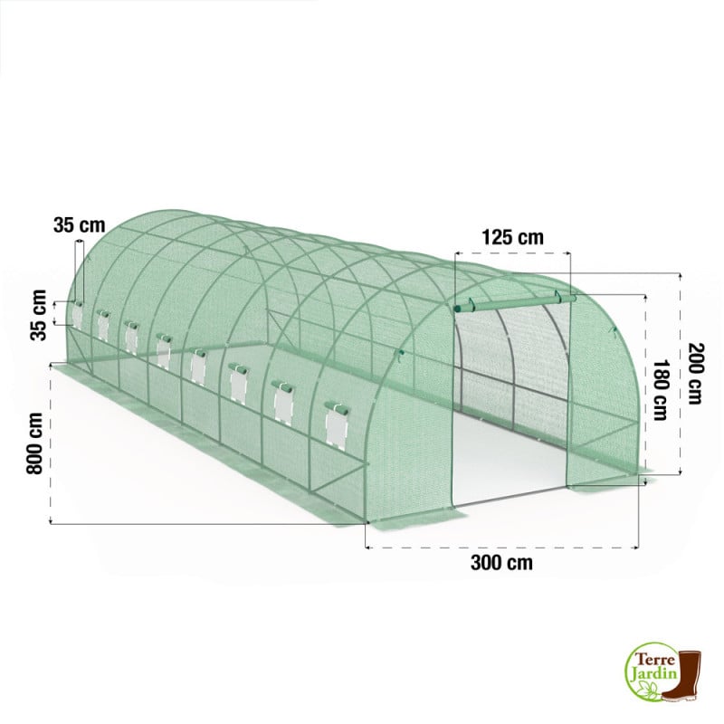 Serre tunnel de jardin 24M² avec bâche renforcée