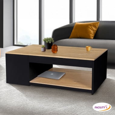 Table basse avec plateau relevable effet bois - style industriel