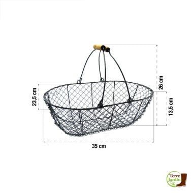 Panier de récolte en métal noir et poignées bois 8L