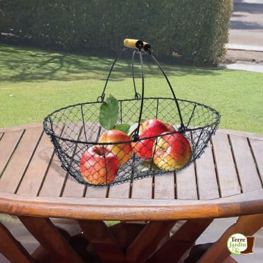 Panier de récolte en métal noir et poignées bois 8L