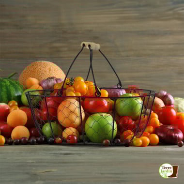 Panier de récolte en métal noir et poignées bois 8L