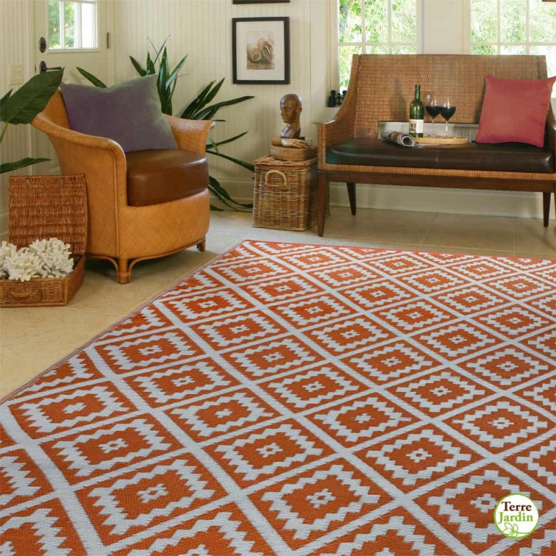 Tapis extérieur réversible pour balcon et terrasse Terracotta