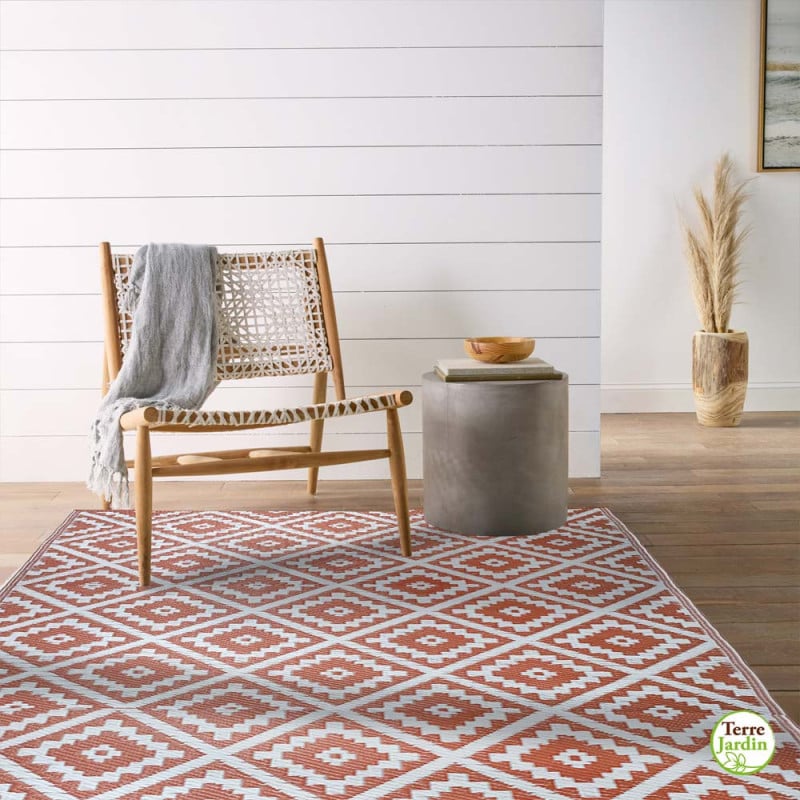 Tapis extérieur réversible pour balcon et terrasse Terracotta